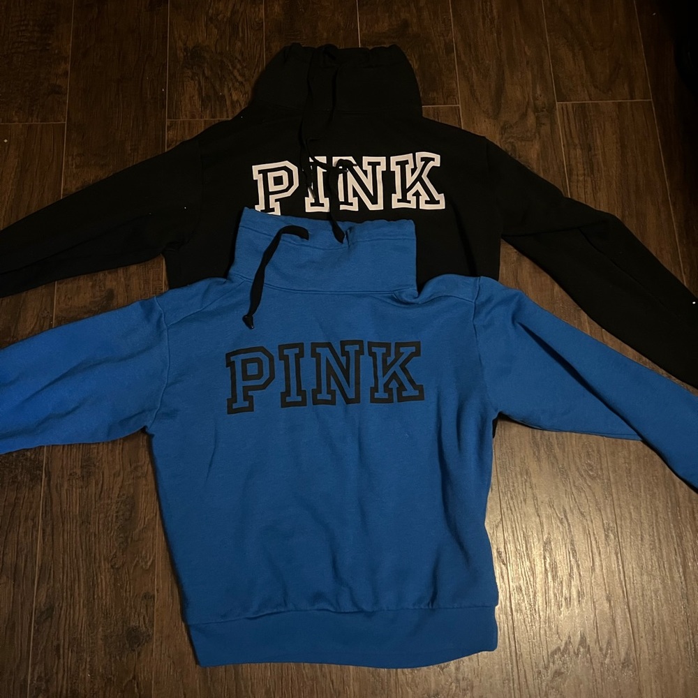 Pink Victoria Secret Sweater with a mid turtleneck. Black and Blue.